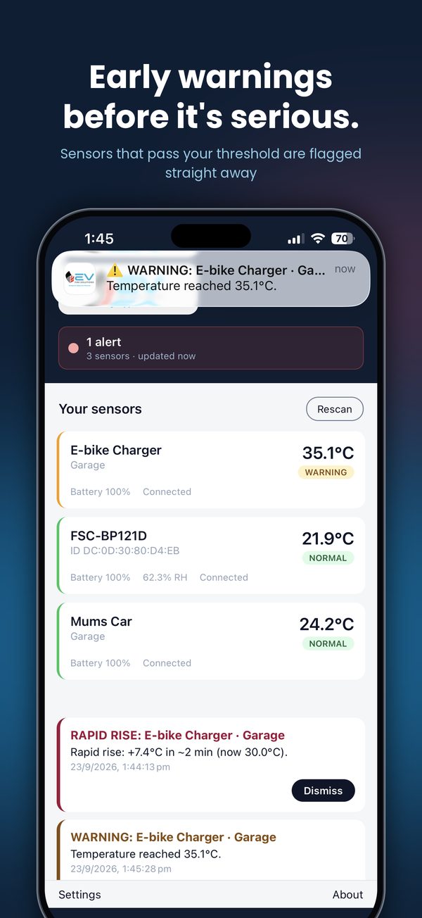 Warning alert when the battery reaches 35 degrees